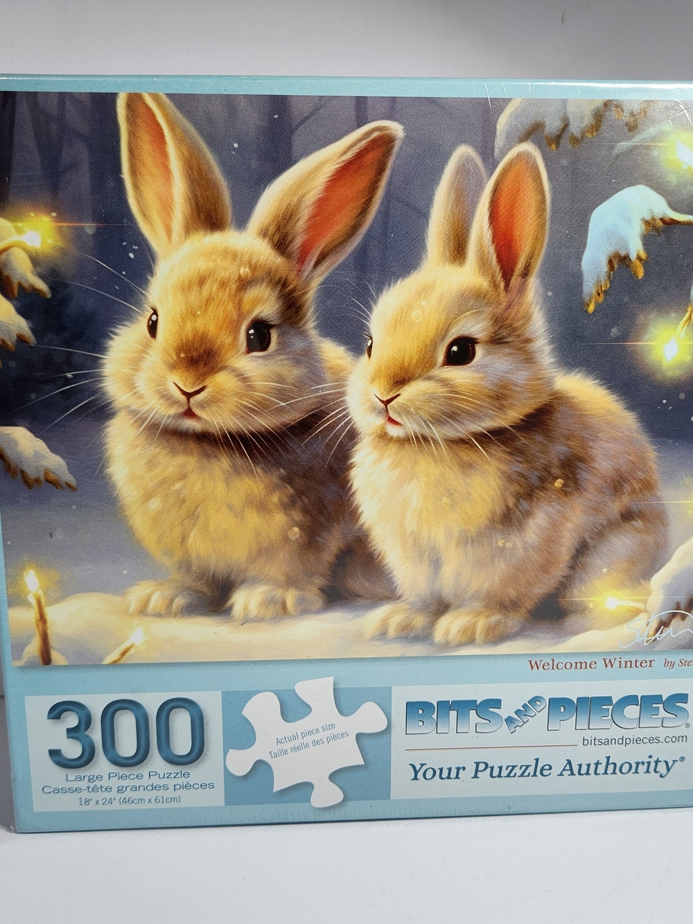 Bits And Pieces Welcome Winter 300-Piece Puzzle - Bunny Pair Illustration